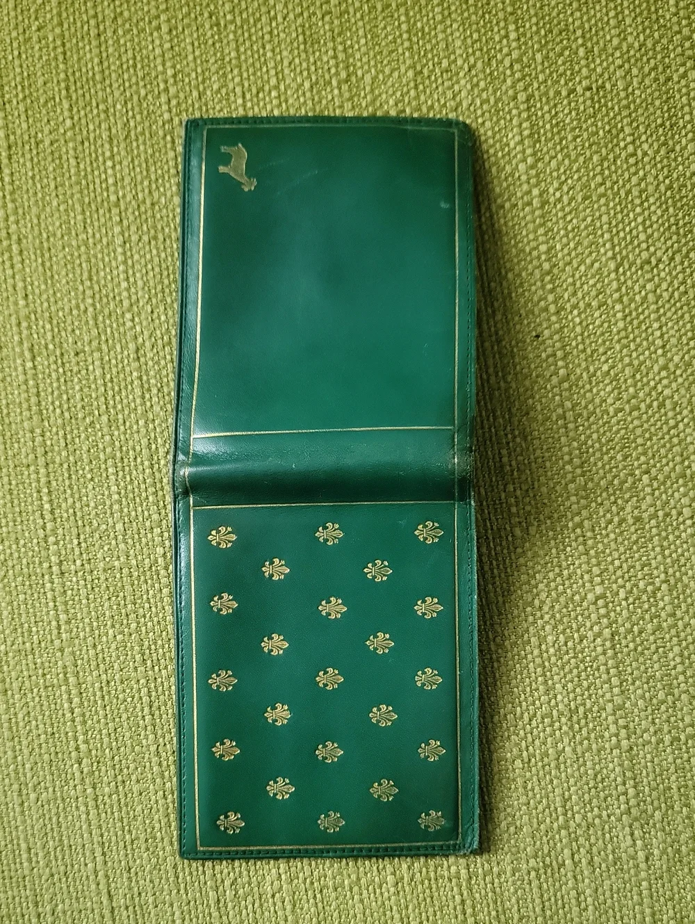 Green Leather Bifold Wallet with Gold Goat Accent